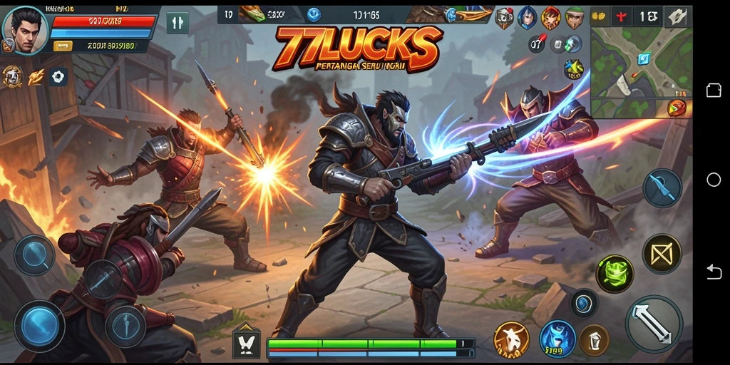 Tampilan gameplay seru di dalam 77LUCKS dengan pertarungan intens.