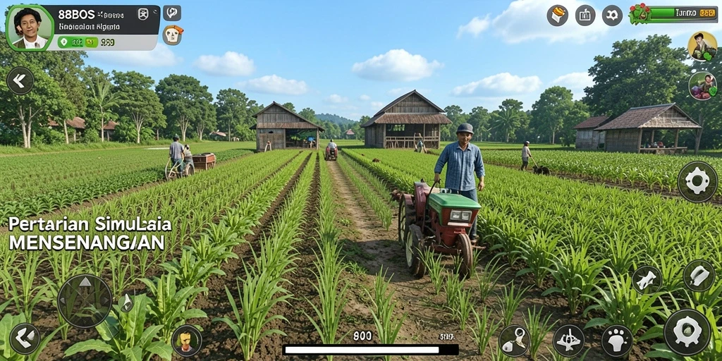 Tangkapan layar 88BOS menampilkan kebun hijau yang indah dan hewan ternak yang ceria.