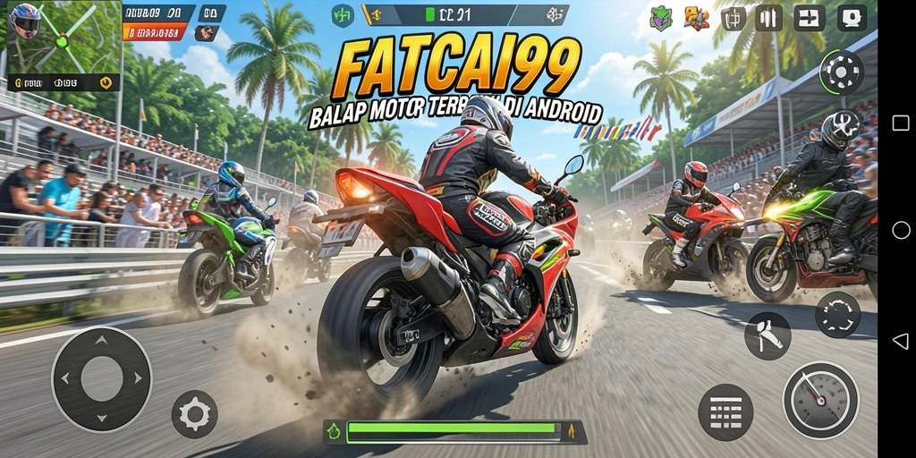 Tampilan gameplay intens balap motor di FATCAI99.
