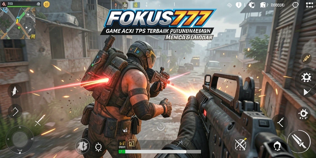 Tampilan gameplay FOKUS777 yang penuh aksi dalam mode TPS.