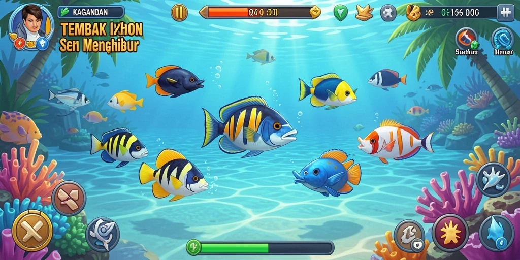 Screenshot gameplay KAGANDAN menampilkan keseruan menembak ikan.