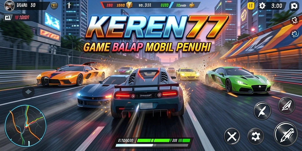 Gameplay KEREN77 yang seru saat balapan mobil.