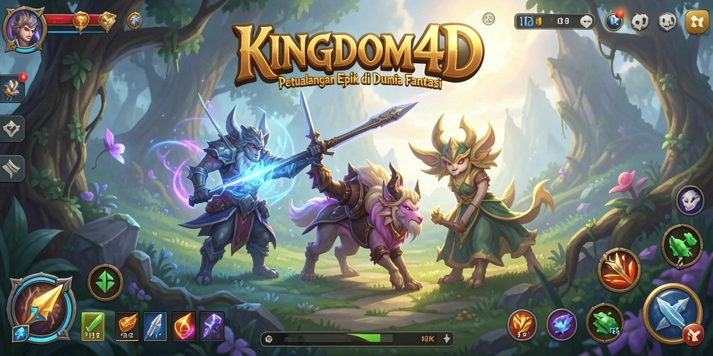 Screenshot KINGDOM4D menampilkan aksi pertempuran seru dengan karakter yang dinamis.