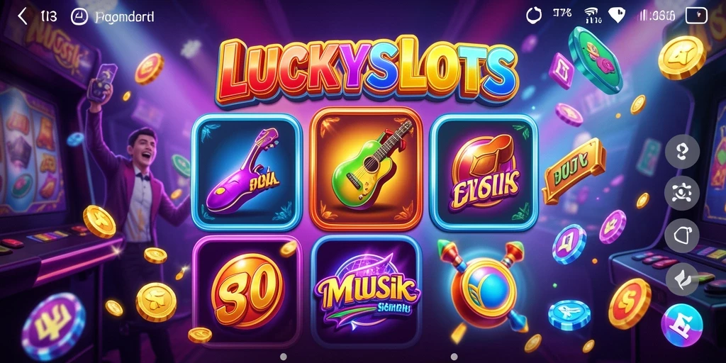 Tampilan gameplay LUCKYSLOTS yang penuh warna dan dinamis.
