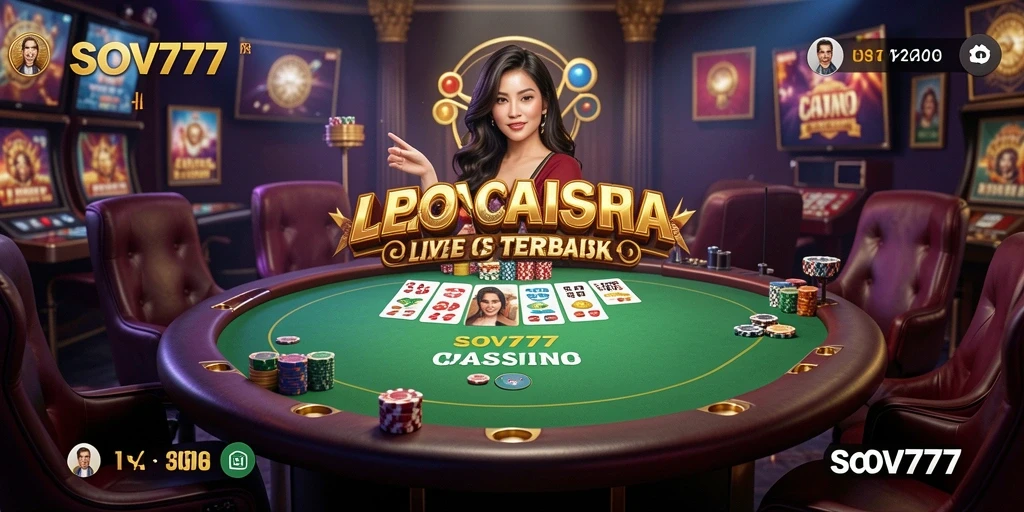 Screenshot gameplay SOV777 dengan dealer langsung dan suasana kasino yang nyata.